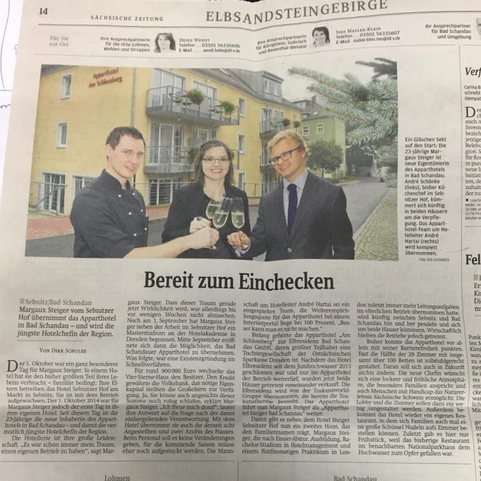 Margaux Pauline Steiger -Übernahme Hotel Sächsische Schweiz